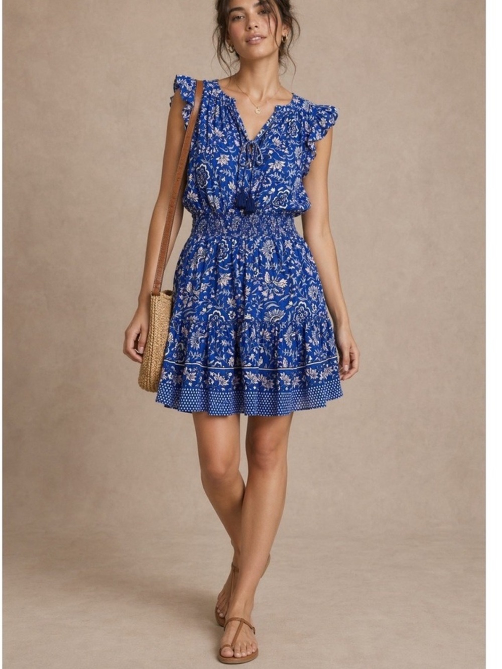 Vineyard Vines Women's Anegada
Floral Print Ruffle Sleeve Smocked Boho Dress